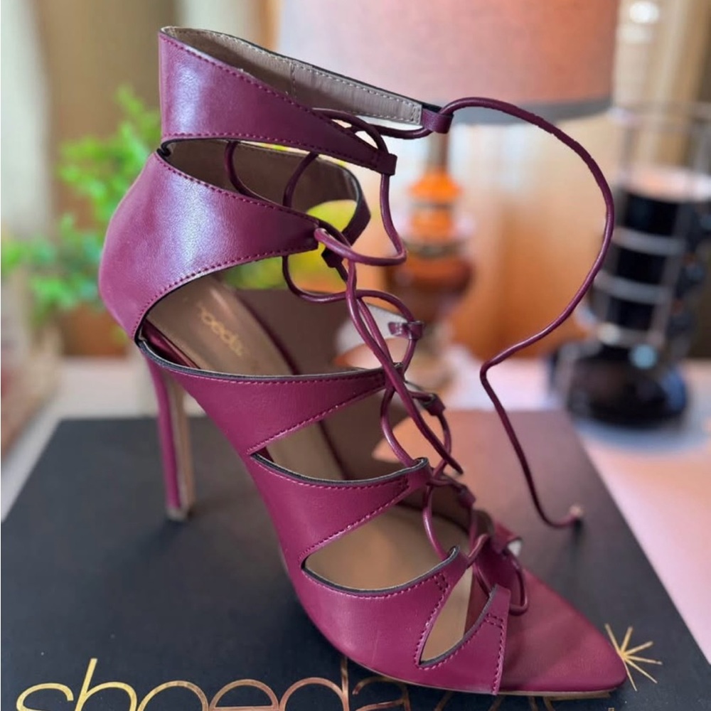 Shoe Dazzle Burgundy Lace-Up Heels